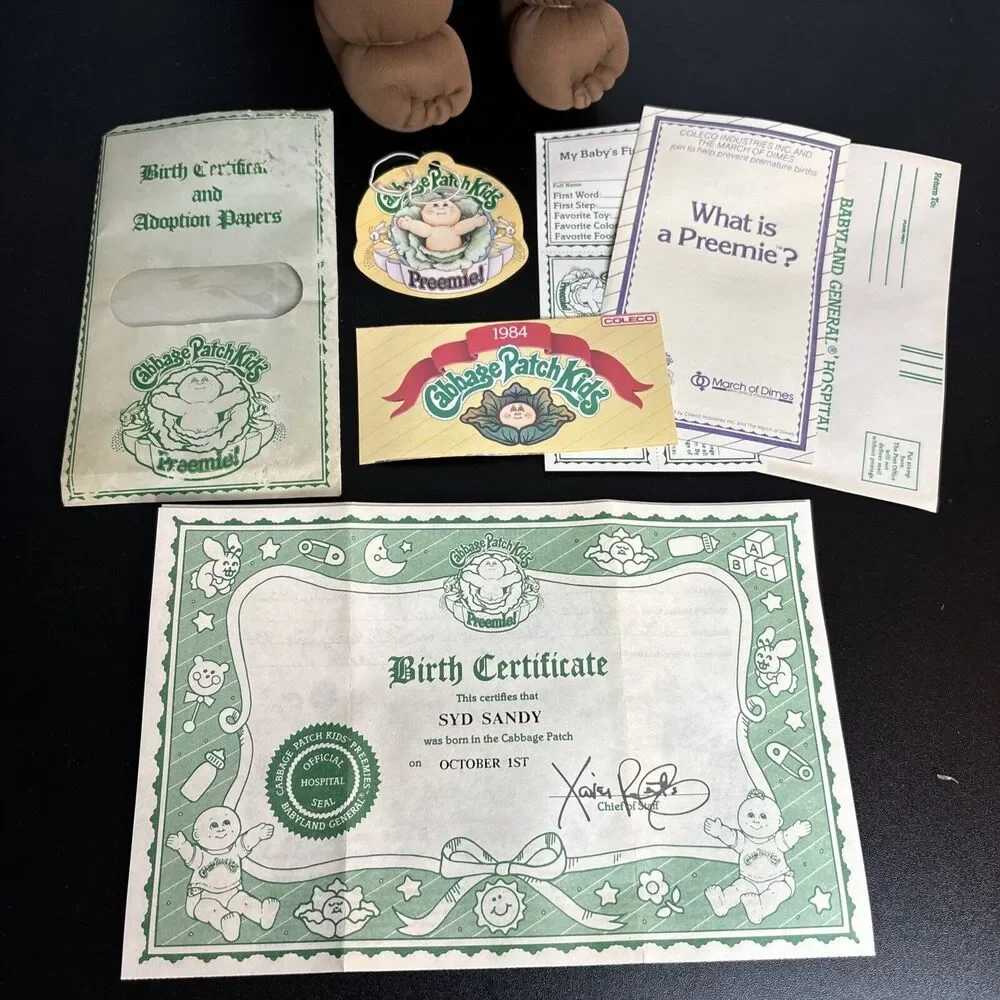 1985 Cabbage Patch Kid AA Preemie Brown Tuft Brown Eyes HM #1 OK Factory - Picture 2 of 14